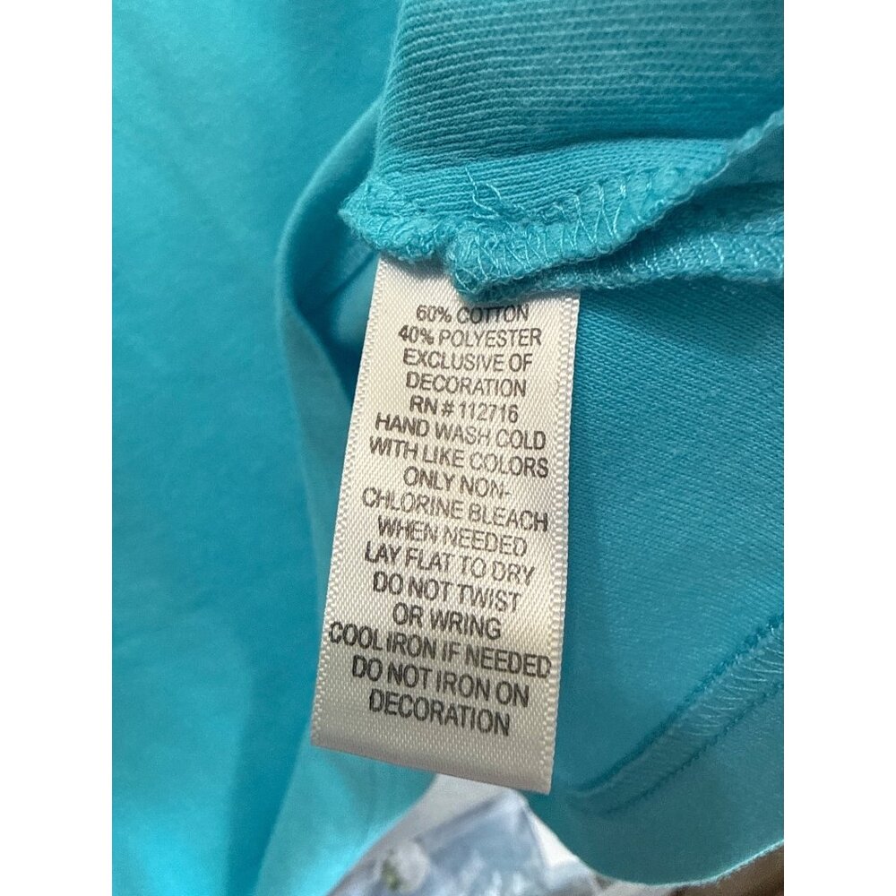 Quacker Factory Womens 2X Turquoise Embellished Scoop Neck 3/4 Sleeve Top - Picture 5 of 6